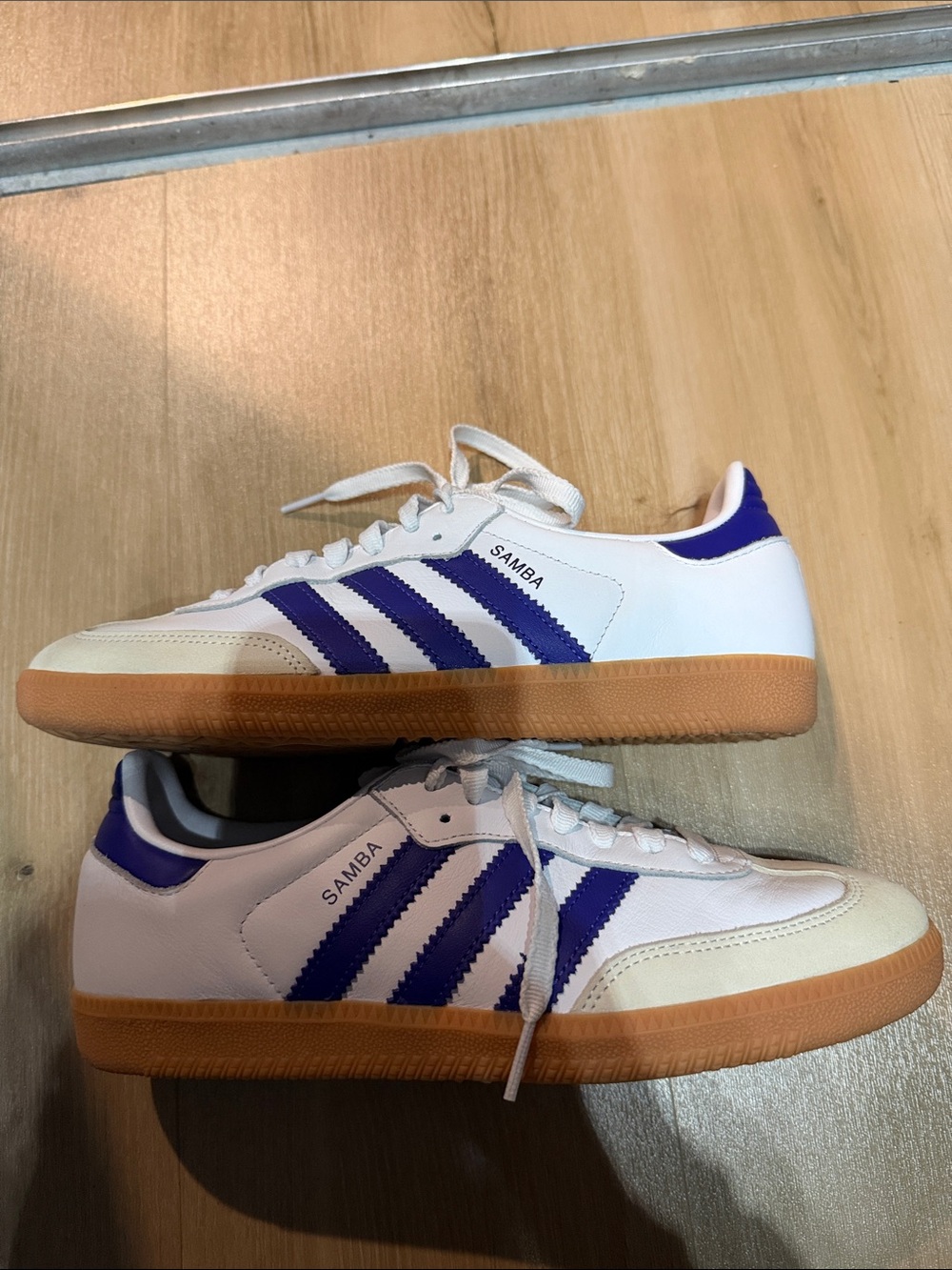 Adidas Samba Leather Sneakers - White with Purple Accents